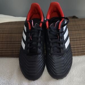 Adidas Men's Black Athletic Shoes with White Stripes and Red Interior